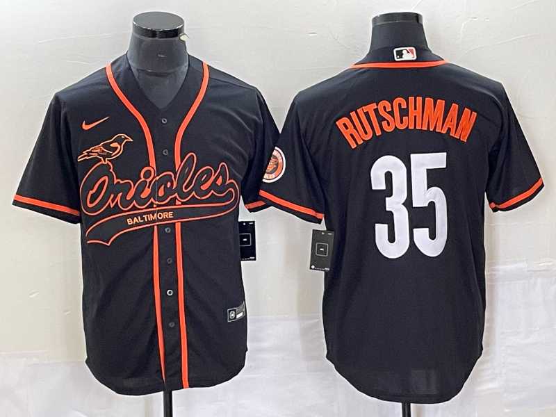 Men%27s Baltimore Orioles #35 Adley Rutschman Black Cool Base Stitched Baseball Jersey